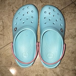 Blue and pink crocband crocs